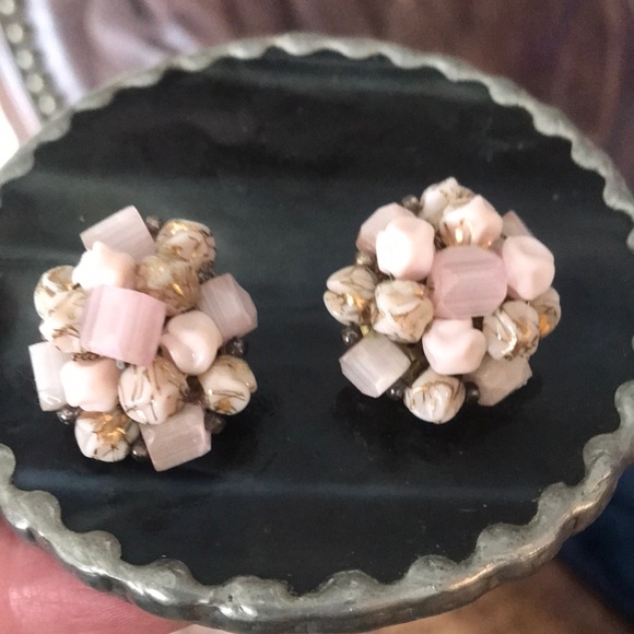 Romantic Vintage West Germany Pink And Gold Earrings Multi Shape Beads - Picture 4 of 9